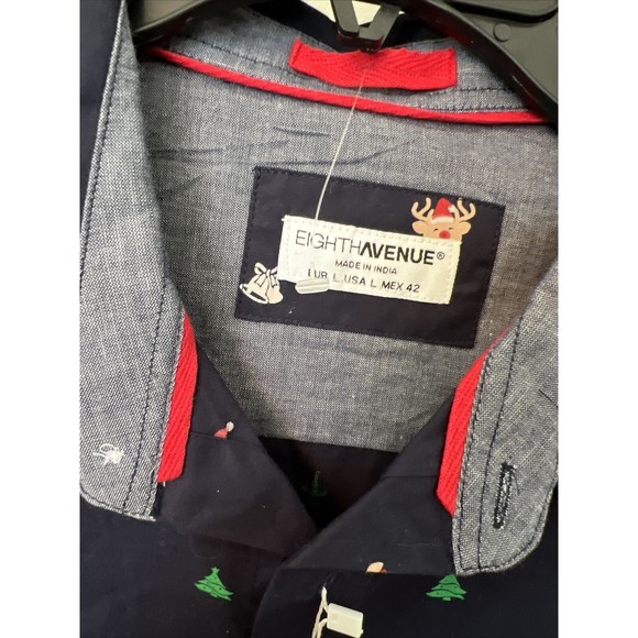 EIGHTH AVENUE MENS SHORT SLEEVE BUTTON FRONT CHRISTMAS THEMED SHIRT SM Slim Fit - Picture 2 of 12